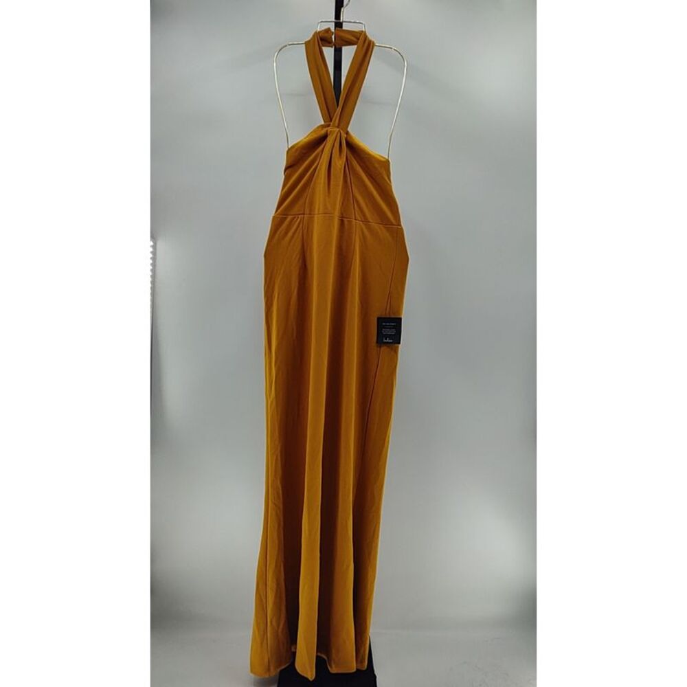 Lulus Women Mesmerizing Yellow Halter Neck Backless Maxi Dress M